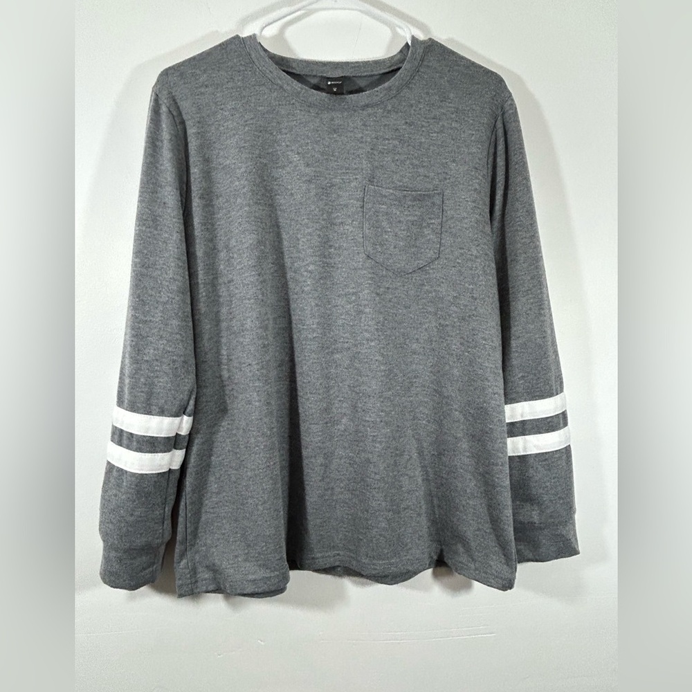 Gray Long Sleeve Top with White Stripes